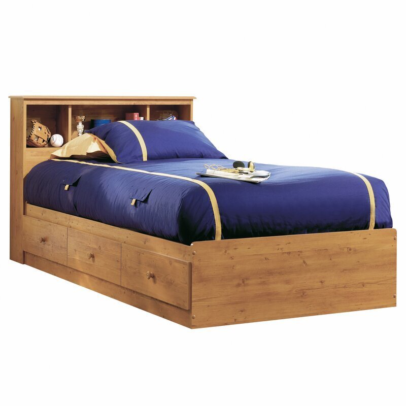 Rustic twin bed with bookshelf