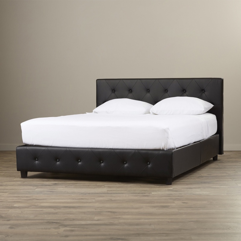 Diamond-Stitched Faux Leather Platform Bed