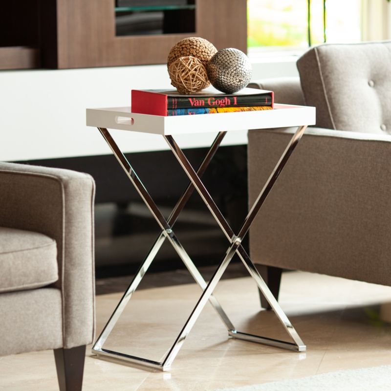 Mirrored Tray Table with Chrome Folding Frame