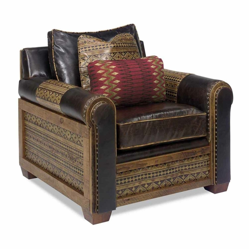 Rustic Reclaimed Farm Wood Chair with Leather Upholstery