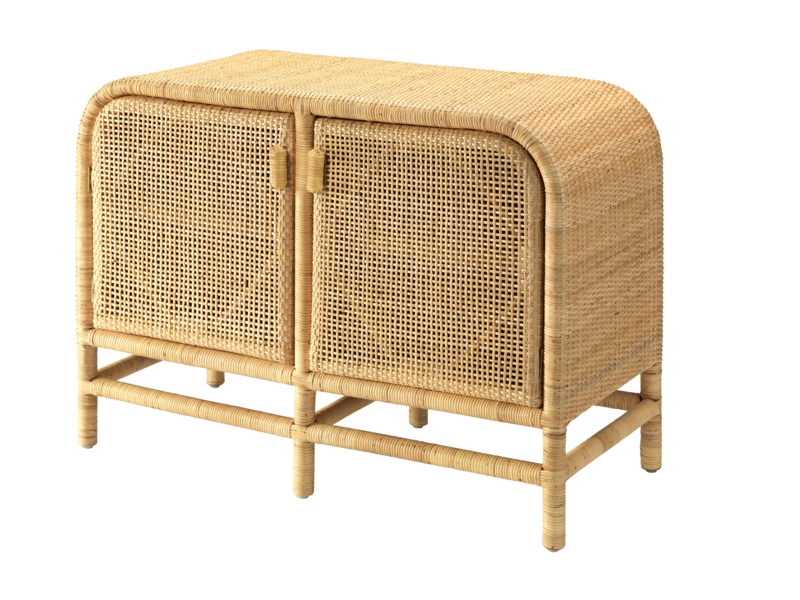 Mahogany and Rattan Cabinet with Diamond Motifs