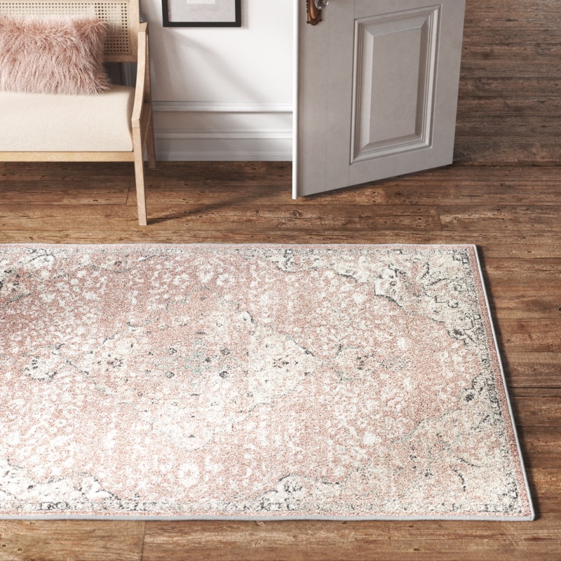 Sasha Machine Woven / Power Loomed Performance Pink/Ivory Rug