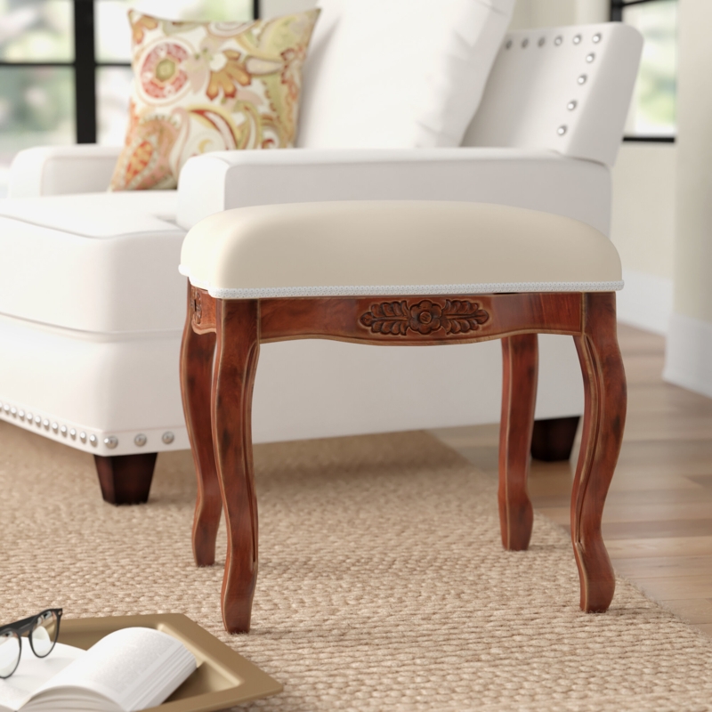 Hand Carved Cushioned Top Vanity Stool