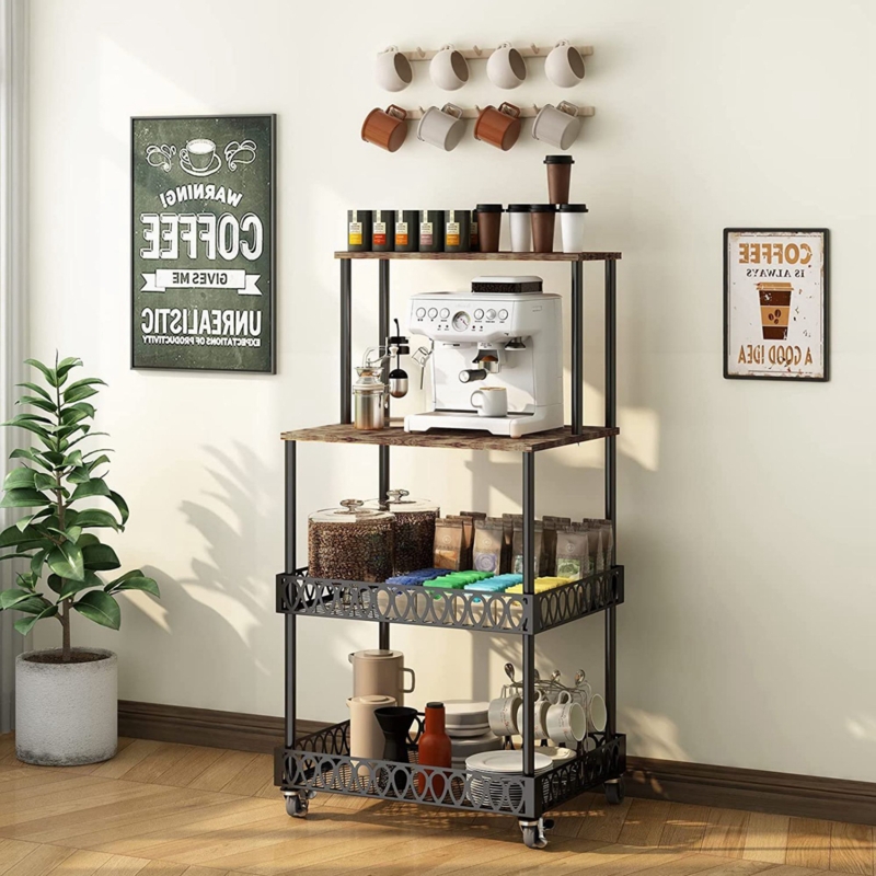 4-Tier Kitchen Bread Rack with Wheels