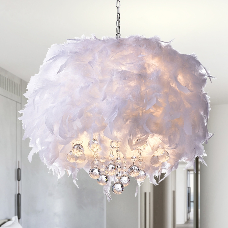 3-Light Feathered Chrome Swag Lamp