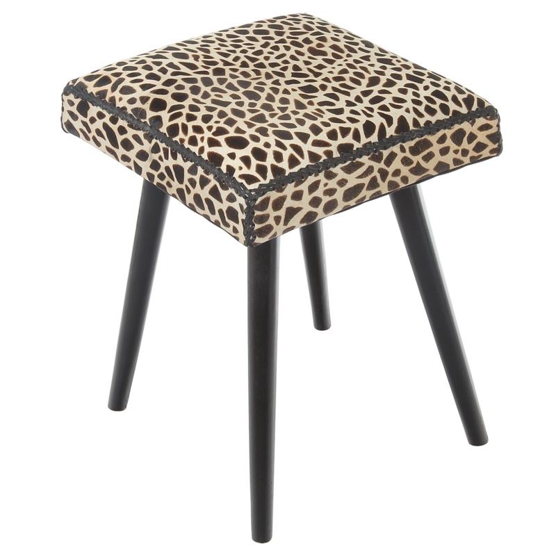 Cowhide and Mahogany Vanity Stool