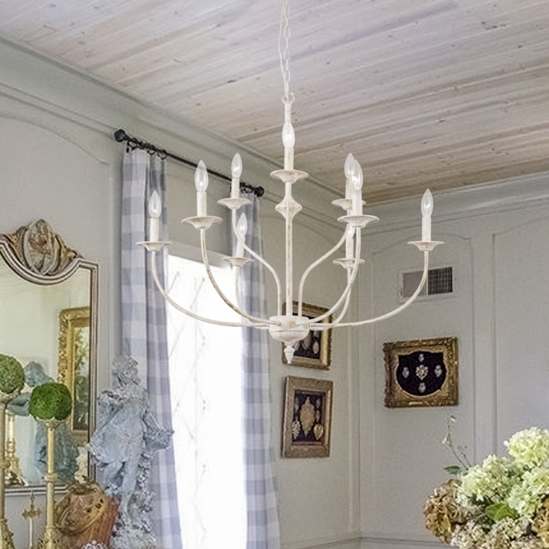 Antique White Wrought Iron Chandelier
