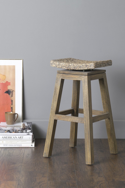 Wicker Saddle Bar Stool with Mango Wood Base