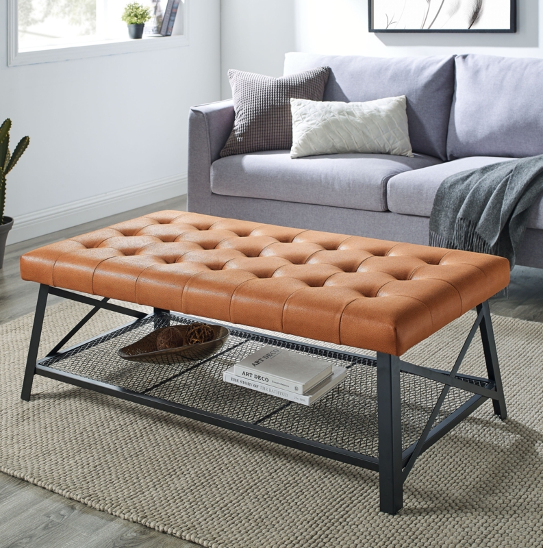 Coffee Table Bench with Storage Shelf