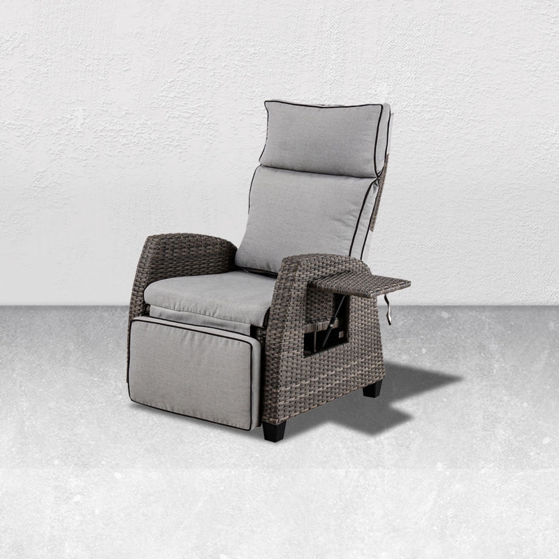 Adjustable Wicker Recliner with Side Table