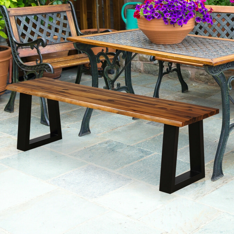 Acacia Wood Patio Bench with Trapezium Design