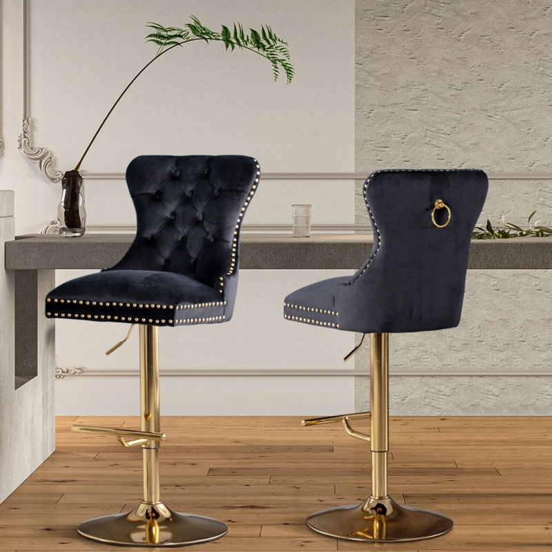Velvet Swivel Bar Stool with Curved Backrest
