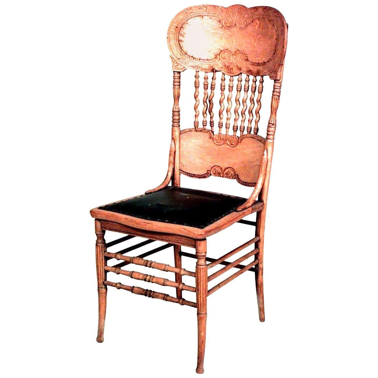 Set of 4 Pressed Back Oak Chairs 
