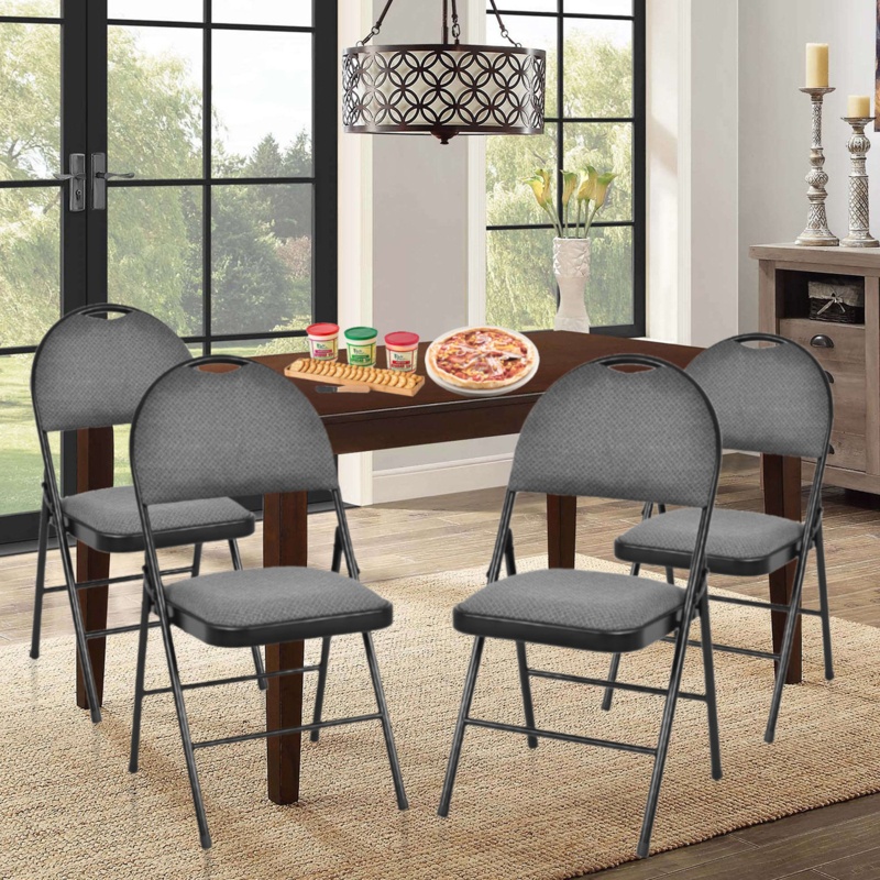 Set Of 6 Folding Fabric Upholstered Metal Chairs