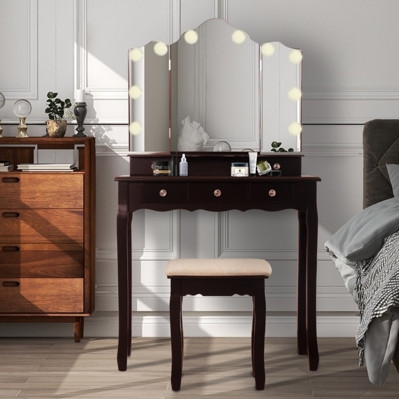 Glam Vanity Set with Trifold Mirror and Storage
