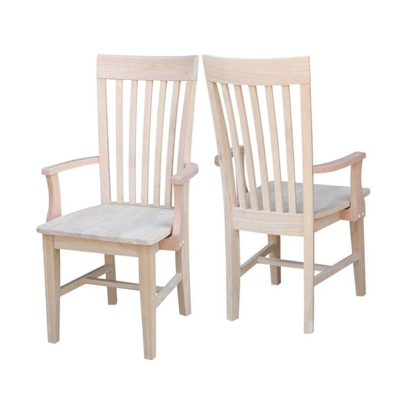 Sevilla Solid Wood Slat Back Arm Chair in Unfinished