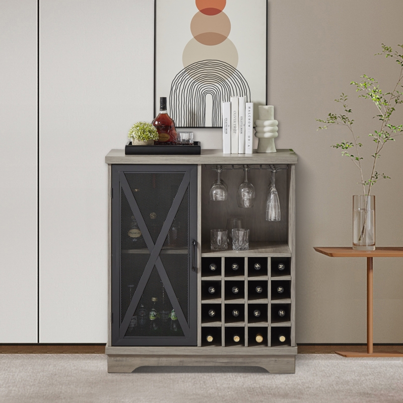 Modern Rolling Bar Cart with Stemware Rack