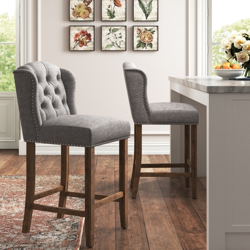 Tufted Linen Upholstered Stool Set