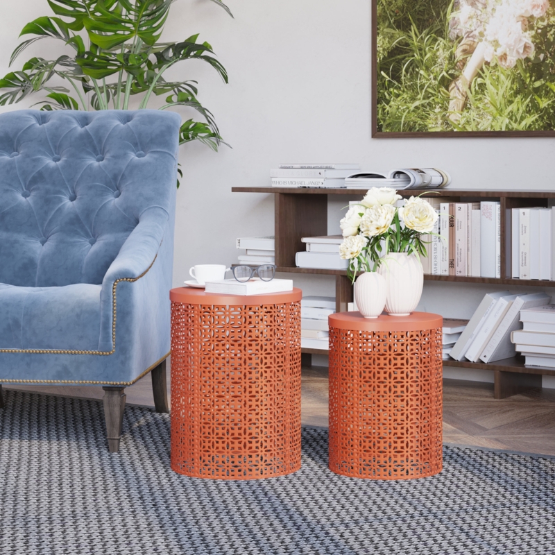 Set of 2 Decorative Metal Base End Tables