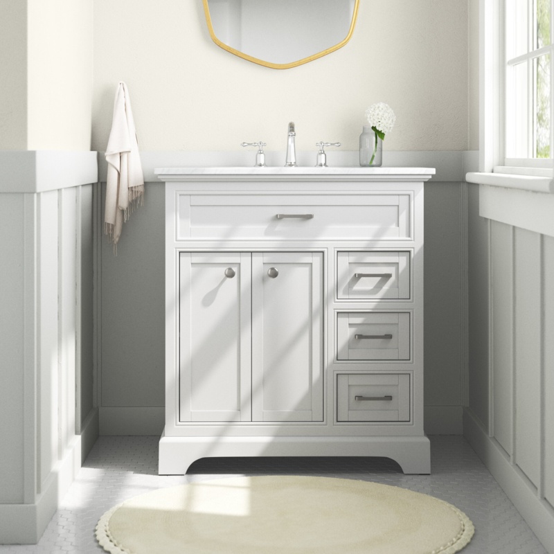 Shugart 32'' Free-standing Single Bathroom Vanity with Marble Vanity Top