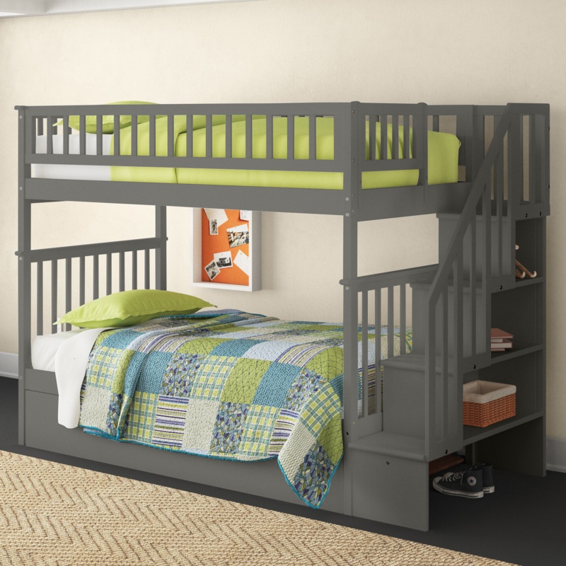 Shyann Heavy Duty Wood Staircase Bunk Bed with Under Bed Trundle Bed