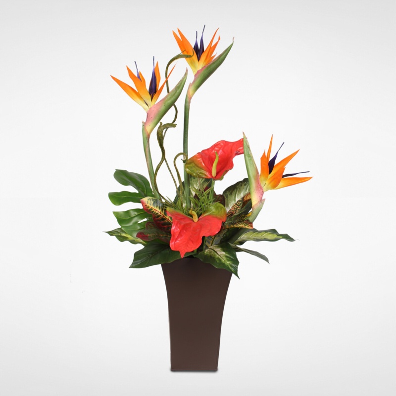 Silk Bird of Paradise and Anthurium Tropical Floral Arrangement