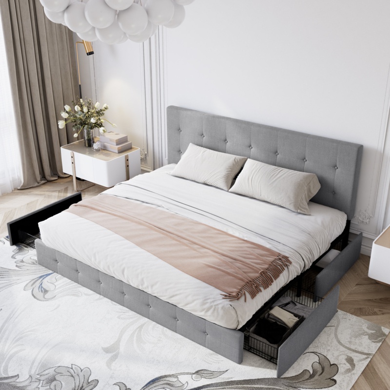 Silvester Upholstered platform Storage Bed with 4 drawers