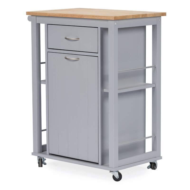 Single Door Small Kitchen Island with Trash Bin