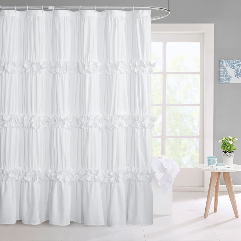 Single Shabby Chic Ruffle Shower Curtain