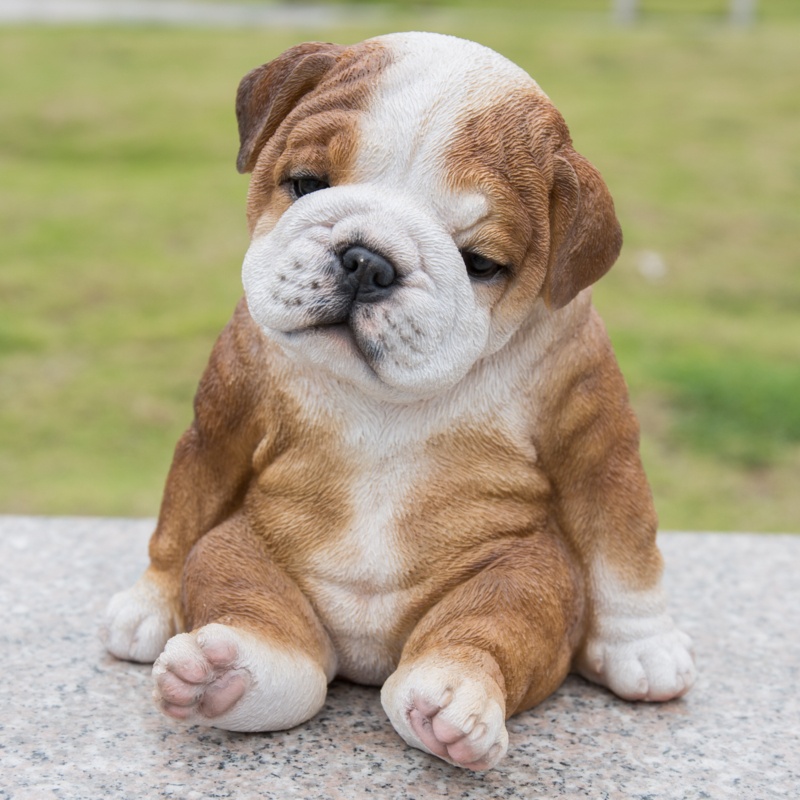 Sitting Sleepy Bulldog Puppy Statue