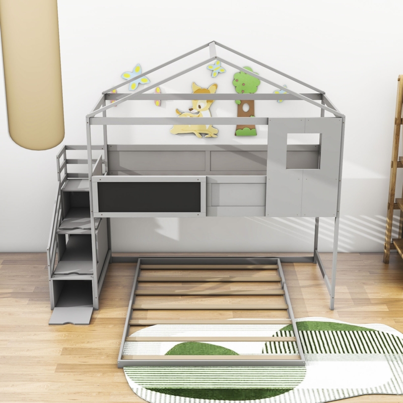 L-Shaped Bunk Bed with Blackboard & Storage