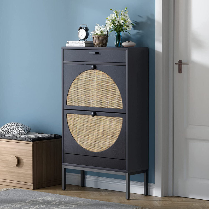 Sleek Mid Century Modern Thin Shoe Cabinet