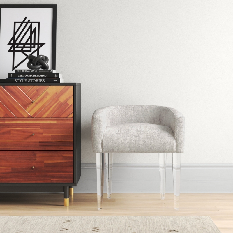 Leather Vanity Bench with Crystal Accents