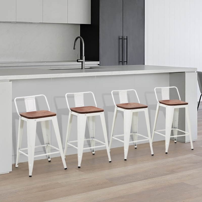Classic Vintage Industrial Bar Stool with Low Backrest