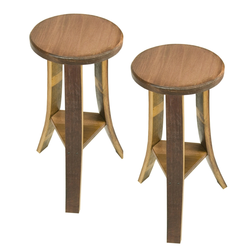 Wine Barrel Stave Stool with Hardwood Seat
