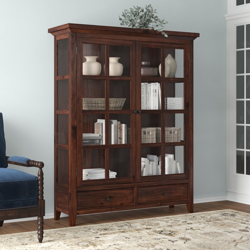 Wooden Book Shelf With Glass Door