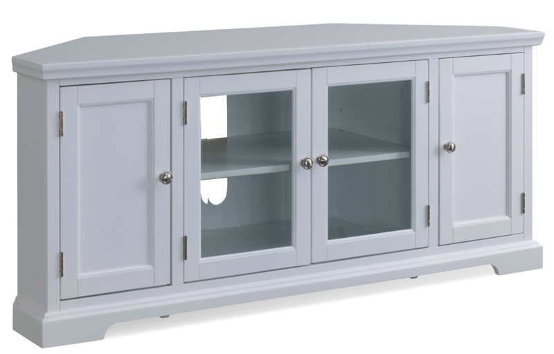 Solid Wood Corner TV Stand in White