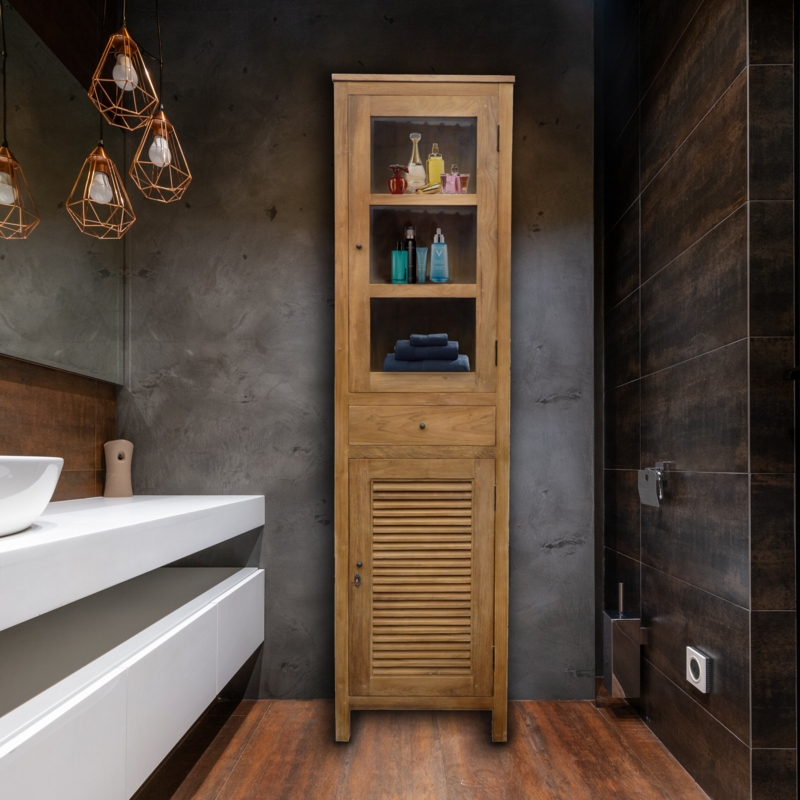 Vertical Linen Cabinet with Louvered Door