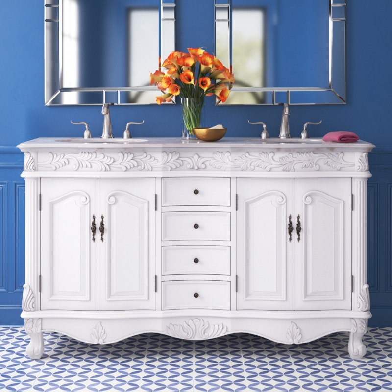 Sorellina 60'' Free-standing Double Bathroom Vanity with Marble Vanity Top