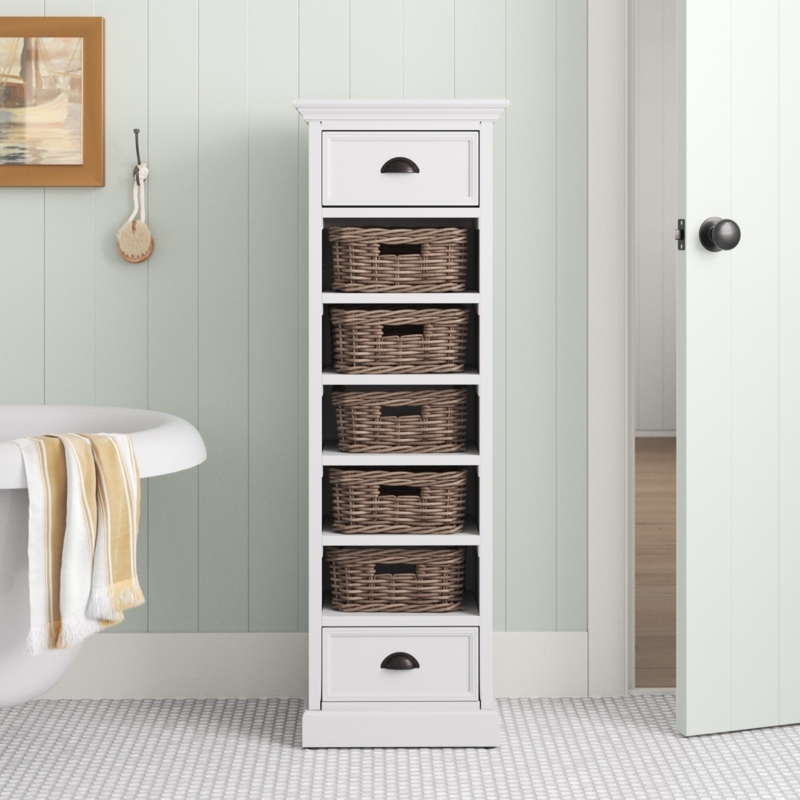 Coastal Farmhouse Linen Cabinet with Baskets