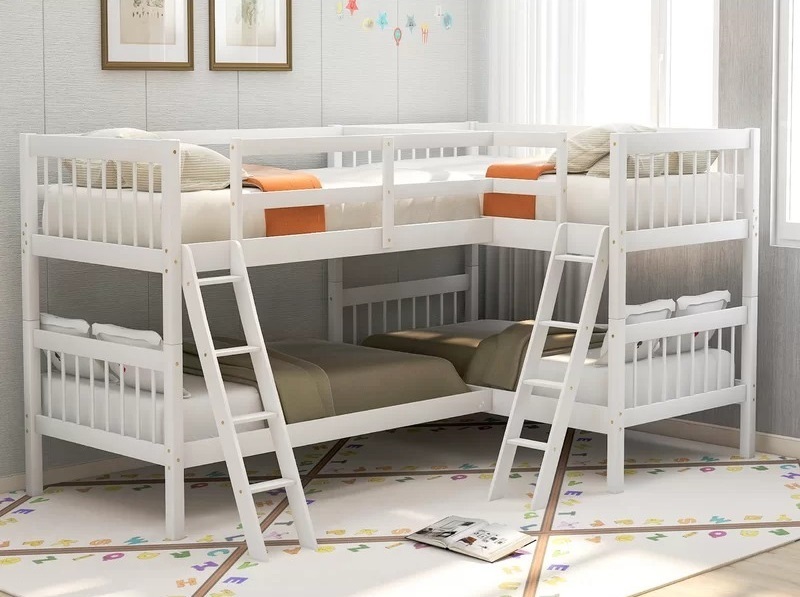 Spacious 4 person corner loft bunk bed