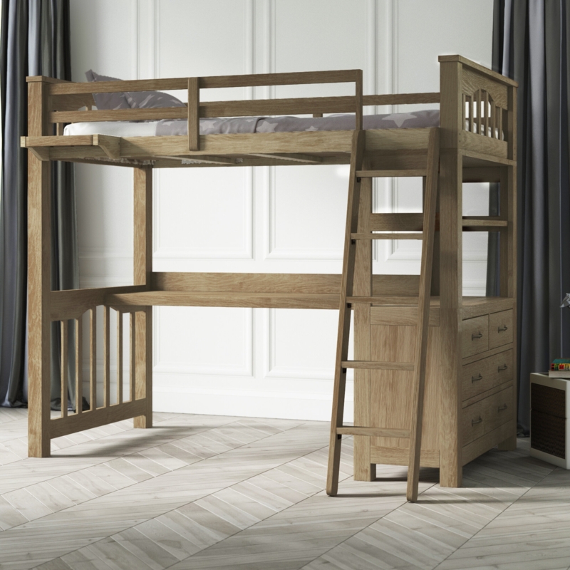 Rustic Loft Bed with Dresser and Desk