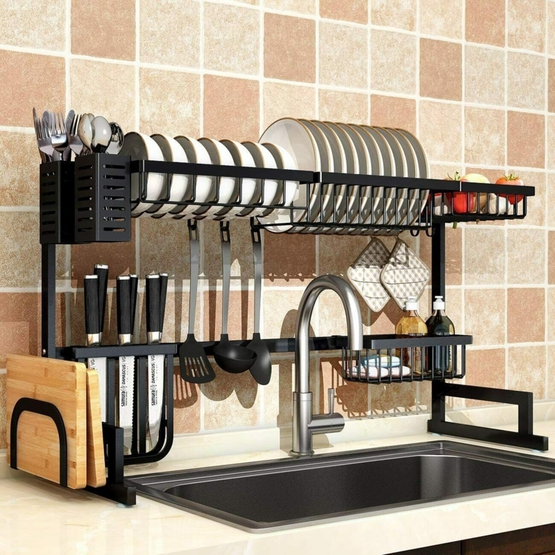 Over Sink Dish Drying Rack with Kitchen Storage