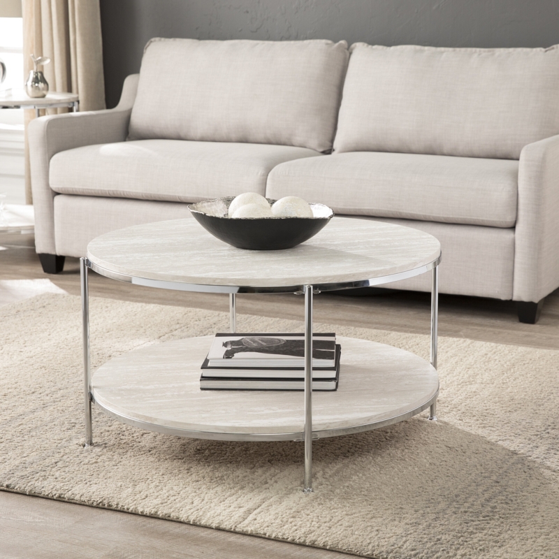 Faux Travertine Round Living Room Table