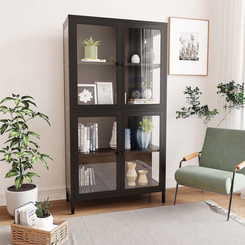 Four Glass Door Sideboard Storage Cabinet