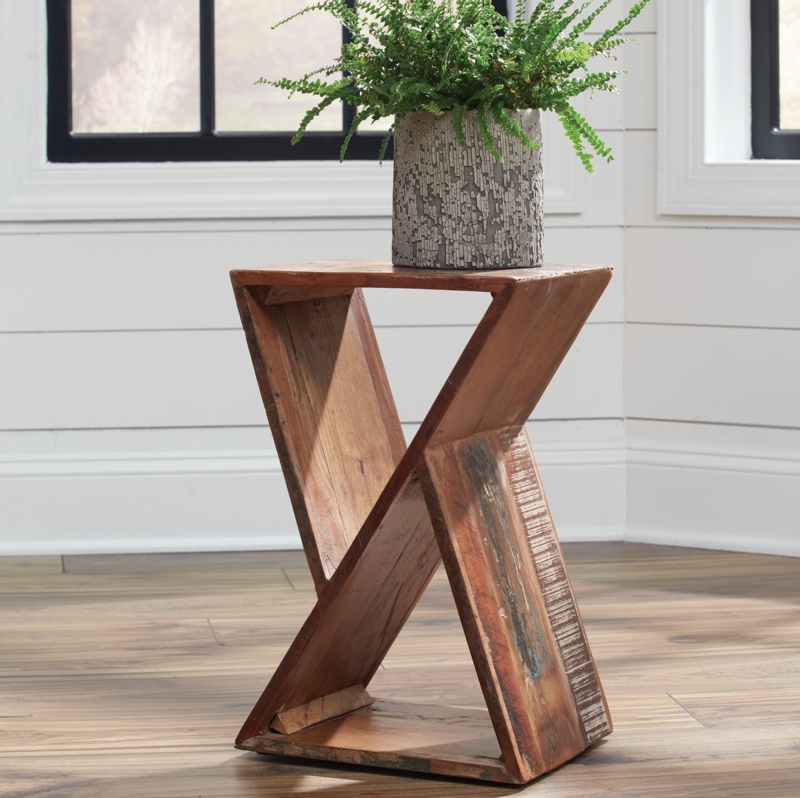 Reclaimed Wood Geometric Accent Table
