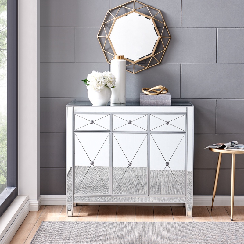 Stgeorge 35.5'' Tall 3 - Door Mirrored Accent Cabinet