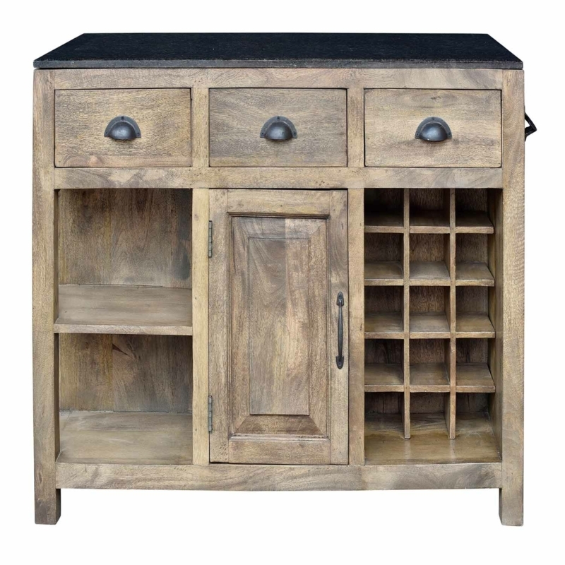 Mango Wood Kitchen Island with Granite Top