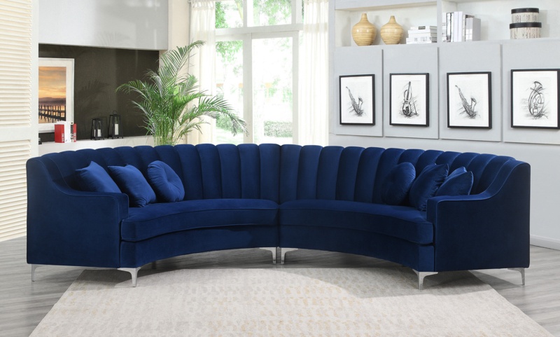 Strouse 141.34" Wide Velvet Symmetrical Modular Curved-Shape Sectional