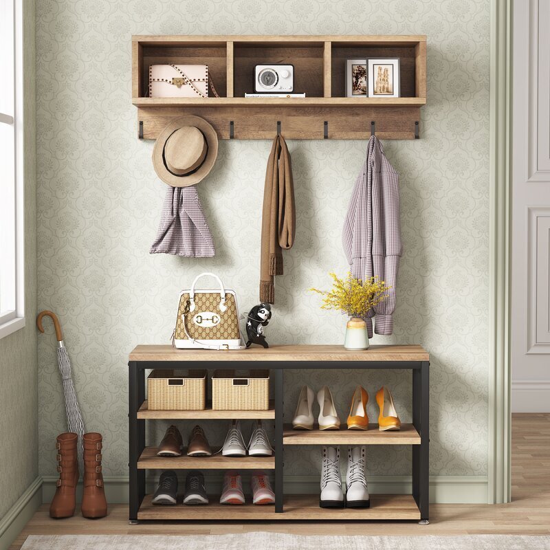 Stunning two piece entryway hall tree with bench